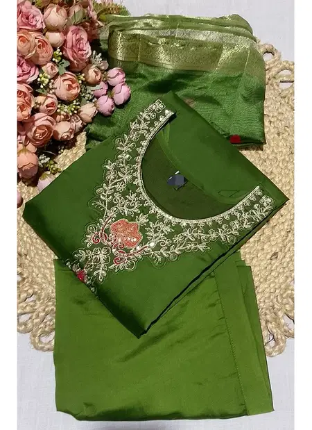 SI 330 Chanderi With Embroidery Work Top With Bottom Dupatta Online Wholesale